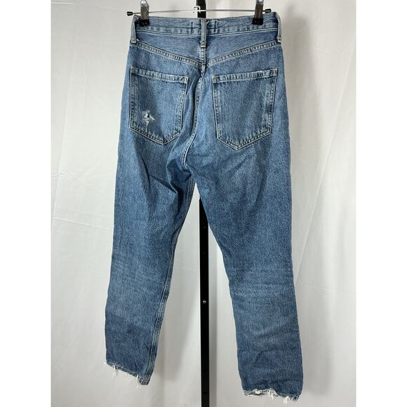 Agolde 'Riley' Blue Cotton High Rise Straight Crop Jean Size 24 - Picture 3 of 4